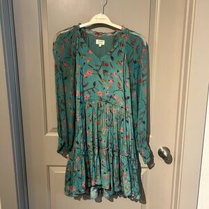 Guapa Teal Floral Tiered Long Sleeve Dress